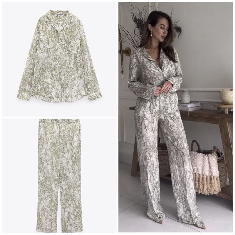 Zara Green Patterned Straight Leg Jumpsuit